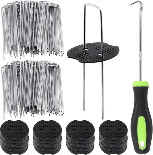 201Pcs 6 Inch 11 Gauge Garden Stakes Staples Kit, 100Pcs U-Shaped Landscape Staples and 100Pcs