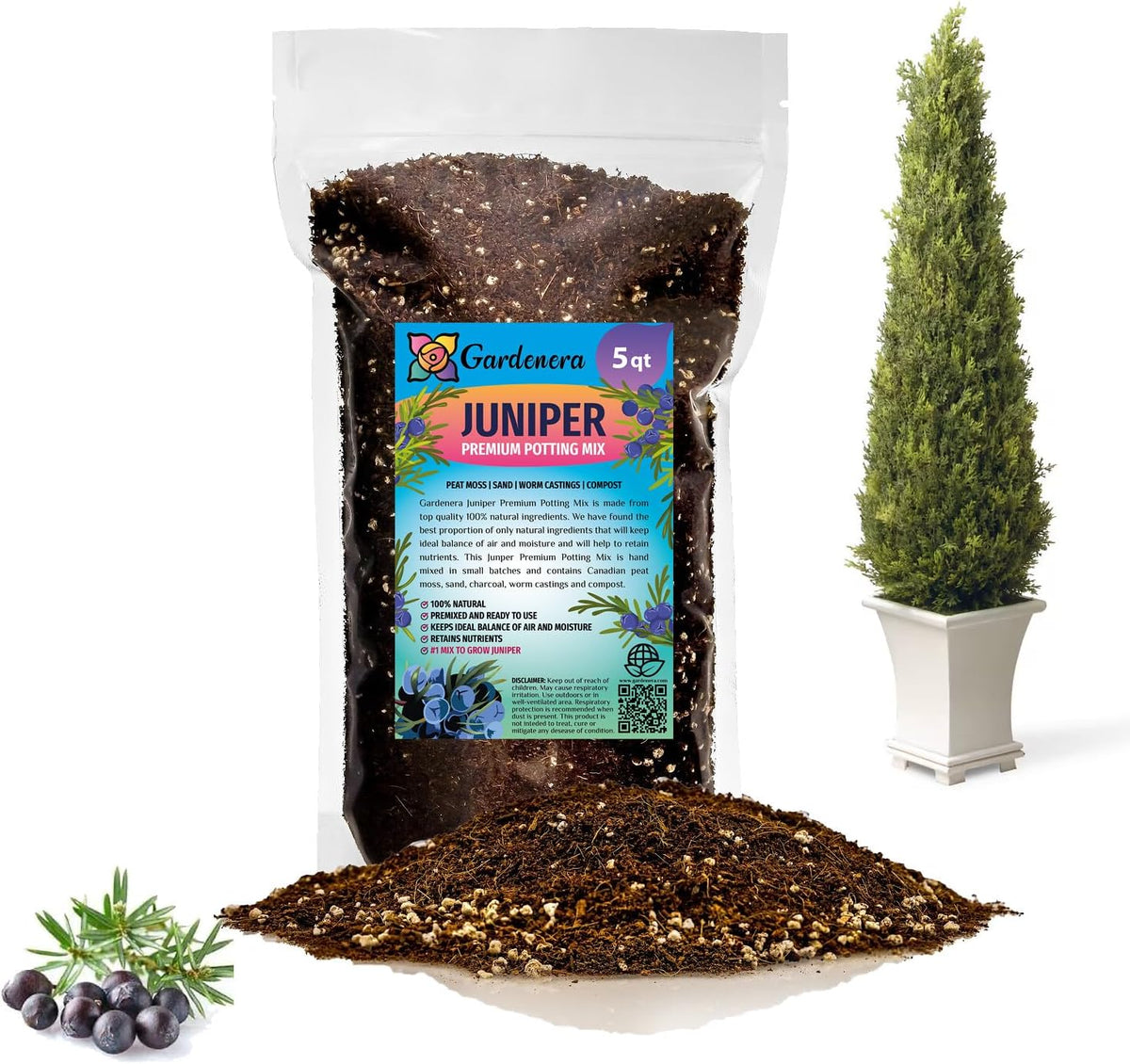 GARDENERA Premium Juniper Potting Soil Mix - Perfect Balance of Nutrients, Drainage, and Aeration