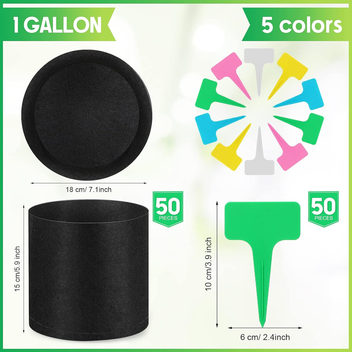Nuanchu 50 Packs Grow Bags Small Aeration Fabric Pots Nonwoven Garden Bags Grow Pots Planter with