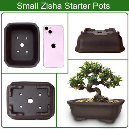 MUZHI 2PACK Unglazed 6” Ceramic Bonsai Pot with Humidity Trays, Breathable Handmade Rectangle