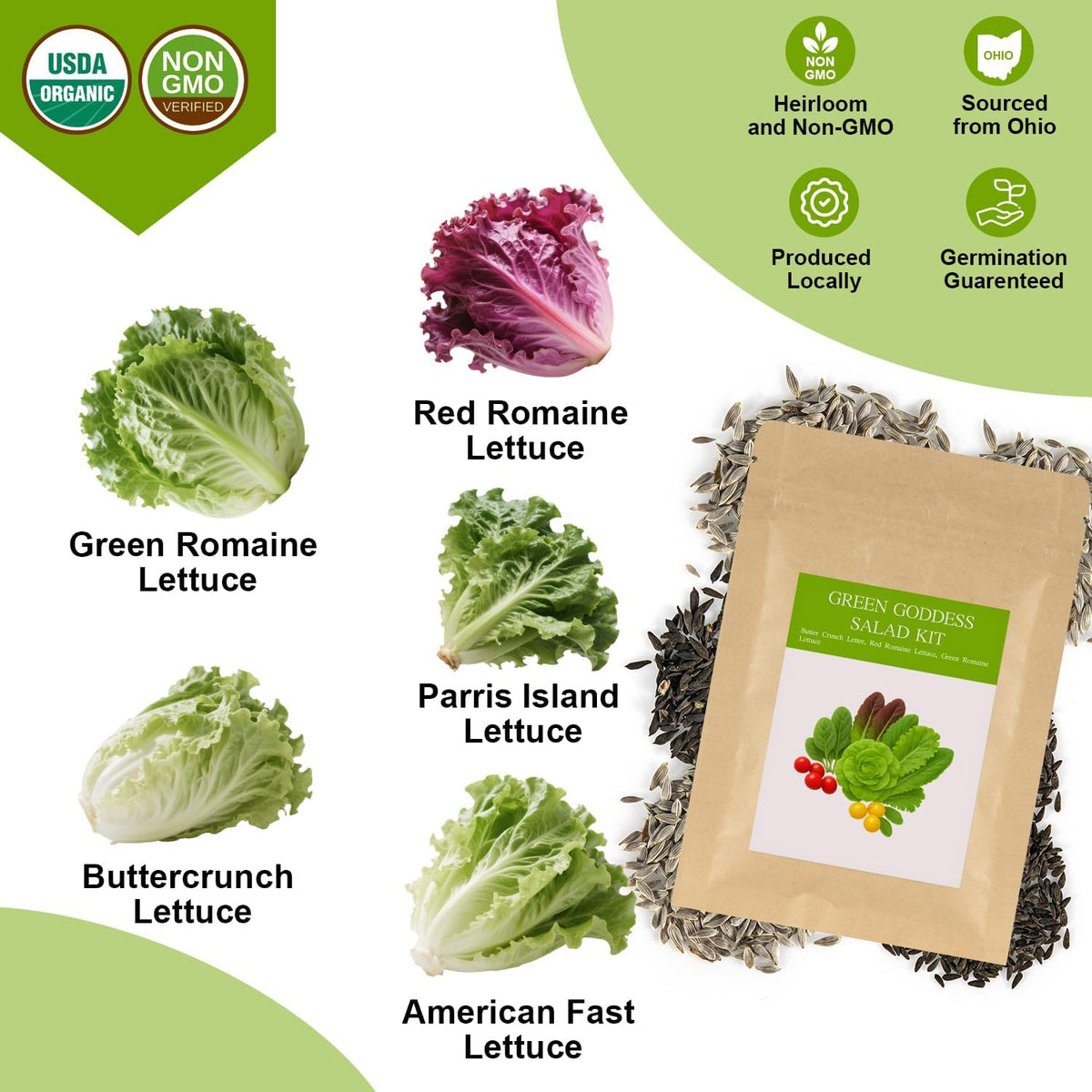 Green Goddess Salad Seed Pod Kit for AeroGarden, idoo, Ahopegarden, MUFGA with Red Romaine/Green
