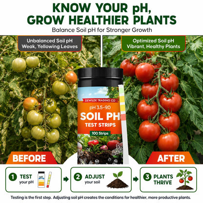 Soil Test Kit – 100 Soil pH Test Strips (3.5–9 Range) for Garden, Lawn & Indoor Plants – Easy