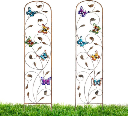 LEWIS&WAYNE 2 Pack Metal Garden Trellis with Colorful Butterfly 60 Inch High Outdoor Decoration