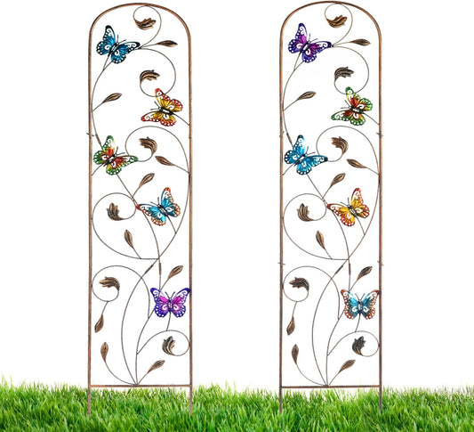 LEWIS&WAYNE 2 Pack Metal Garden Trellis with Colorful Butterfly 60 Inch High Outdoor Decoration