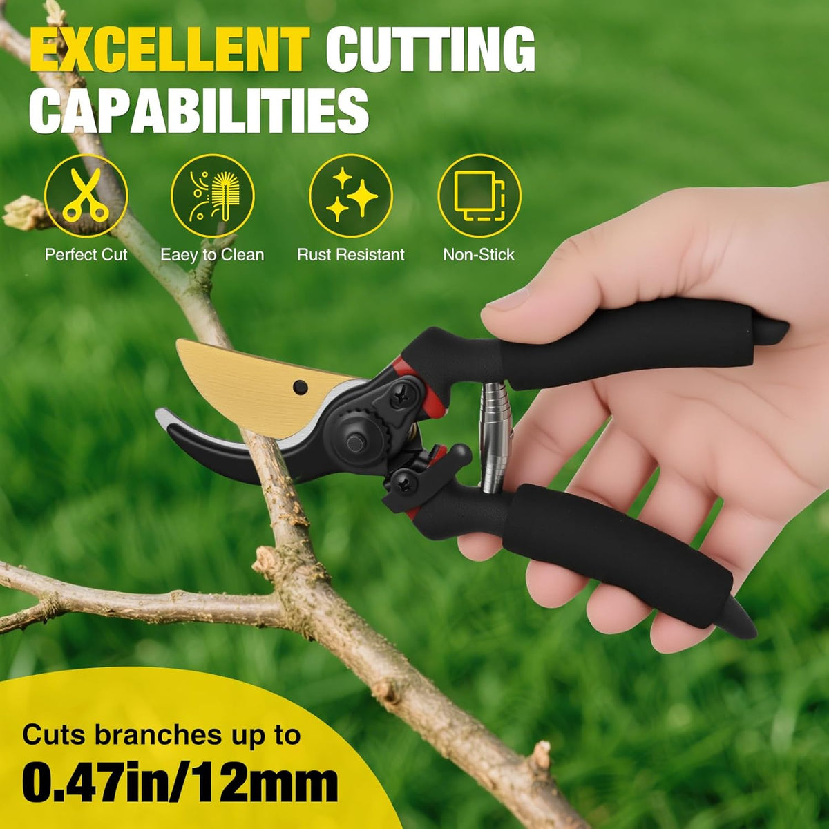 Yesker Pruning Shears for Gardening 8" Professional Bypass Garden Scissors Yard Clippers with Sharp
