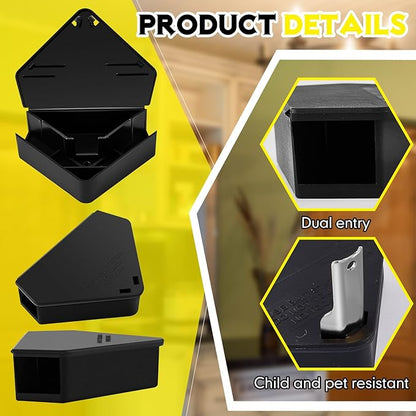 Qualirey 24 Pcs Mice Station with Key Triangle Bait Station Reusable Rodent Trap Box, Keeps