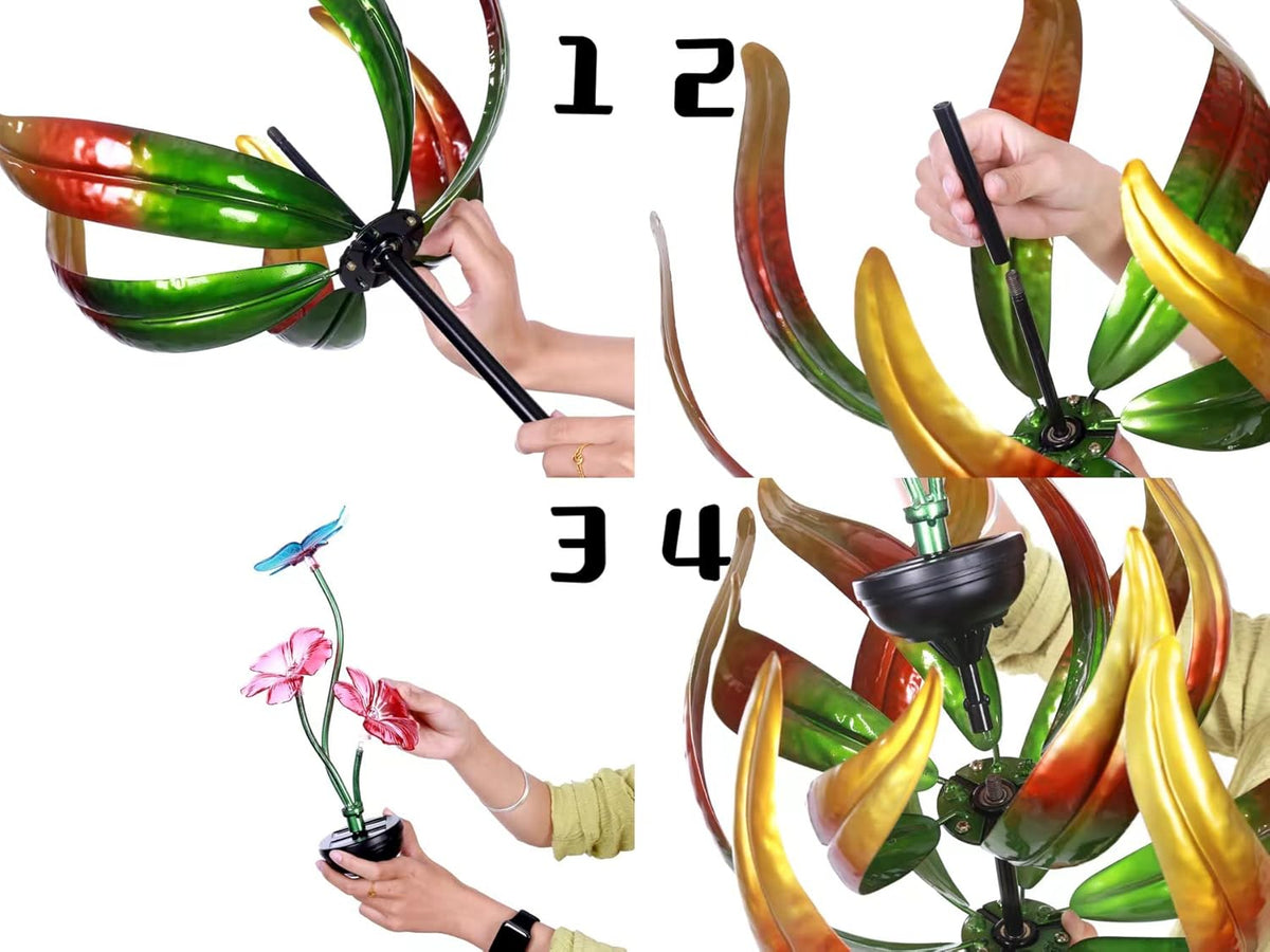 Solar Butterfly Tulips 69 Inch Wind Catcher for Yard Kinetic Wind Spinner with Garden Stake, 360