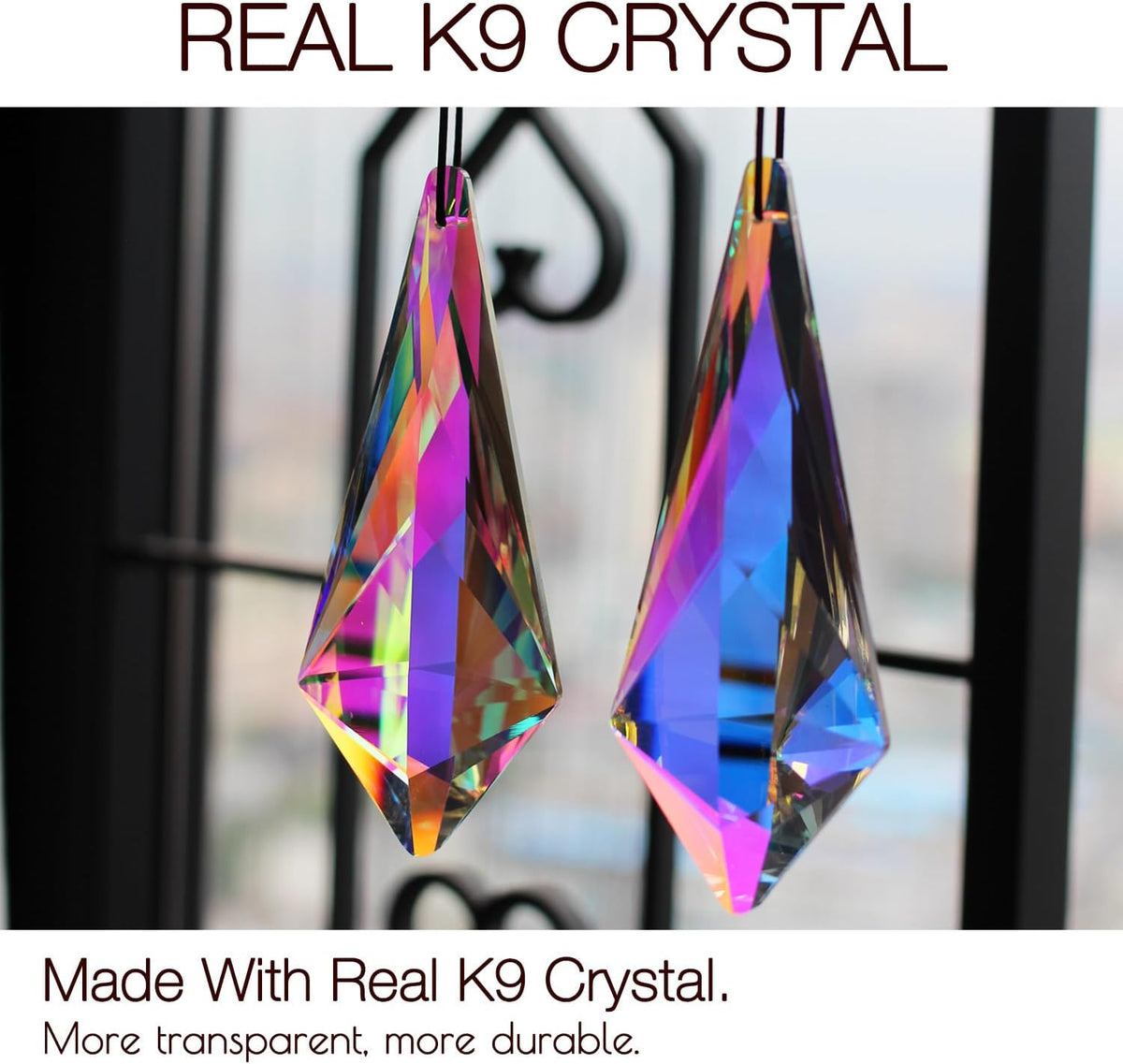 2PCS 5" Large Lanky Cone Crystal Sun Catcher Prisms, STINO Hanging Suncatchers with Glass Prism