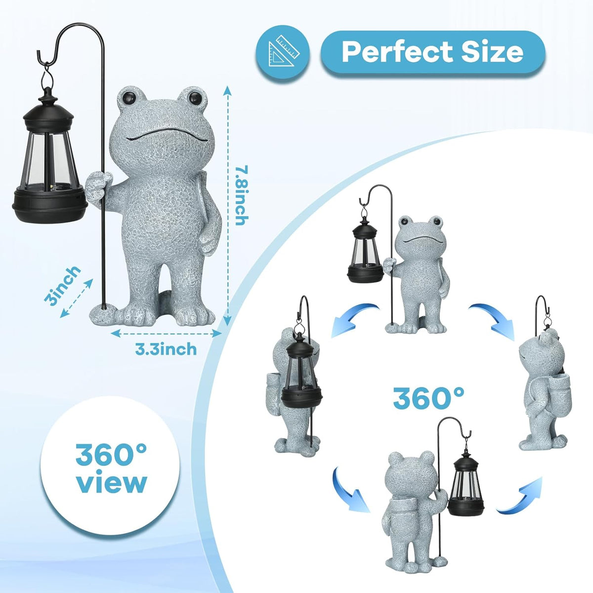 Garden Statue Frog Outdoor Decor, Solar Patio Garden Sculptures & Statues, Resin Decor Gift for