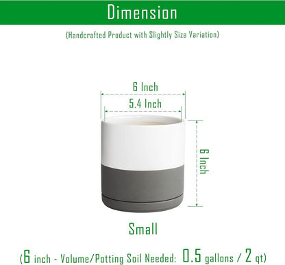 D'vine Dev Set of 2 Plants Pots, 6 Inch Ceramic Planter Pot for Plants with Drainage Hole and