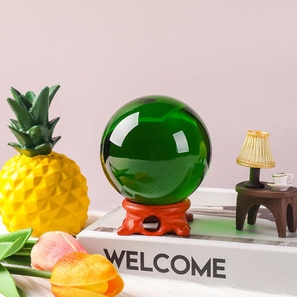 Small Green Crystal Ball 60mm/2.3 inch with Rose Wooden Stand and Gift Box for lensball