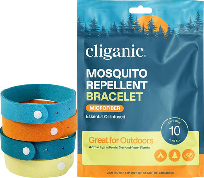 Cliganic Mosquito Repellent Microfiber Bracelets (10 Count) - for Adults and Kids, DEET Free