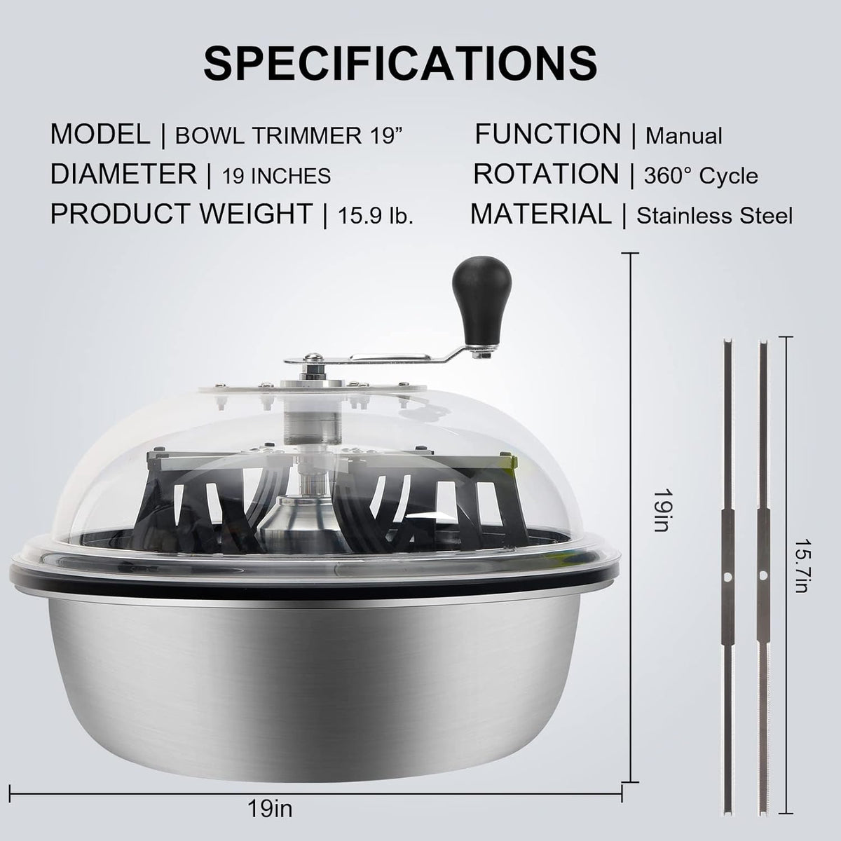 MELONFARM 19 in Bud Leaf Bowl Trimmer, Bud Bowl Trimmer with Switchable Stainless Steel Blades &