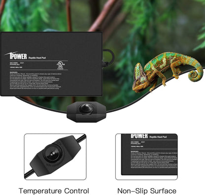iPower 8 by 12-Inch 16 Watts Reptile Heating Mat with Temperature Controller Under Tank Warmer