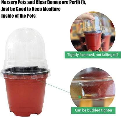 Plant Nursery Pots with Humidity Domes, 50 Sets 4 Inch Soft Nursery Pots Quality Ones (50 Red Pots