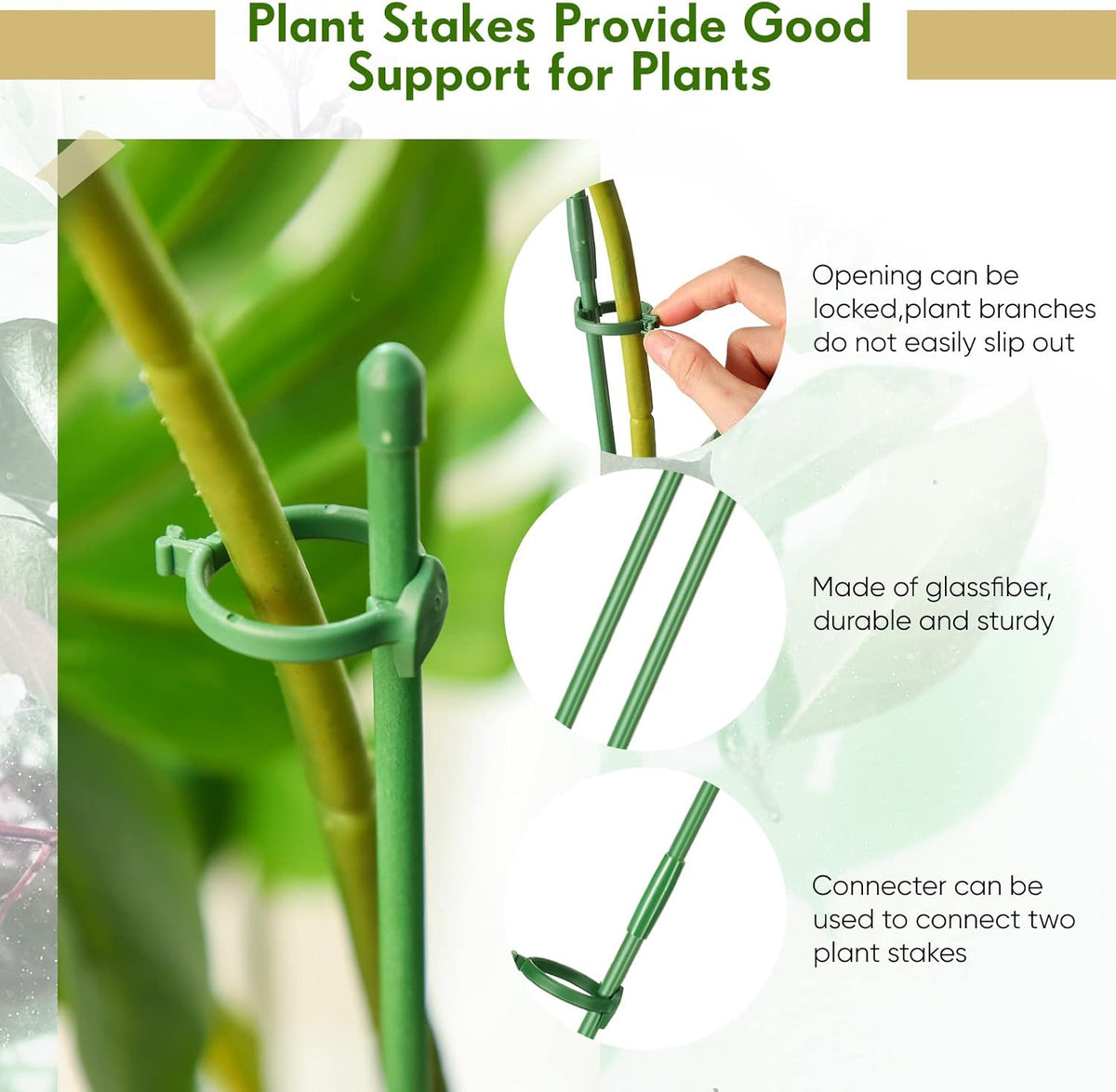 meekoo 30 Pcs Adjustable Garden Plant Support Stakes Single Stem Plant Cage Support Rings with