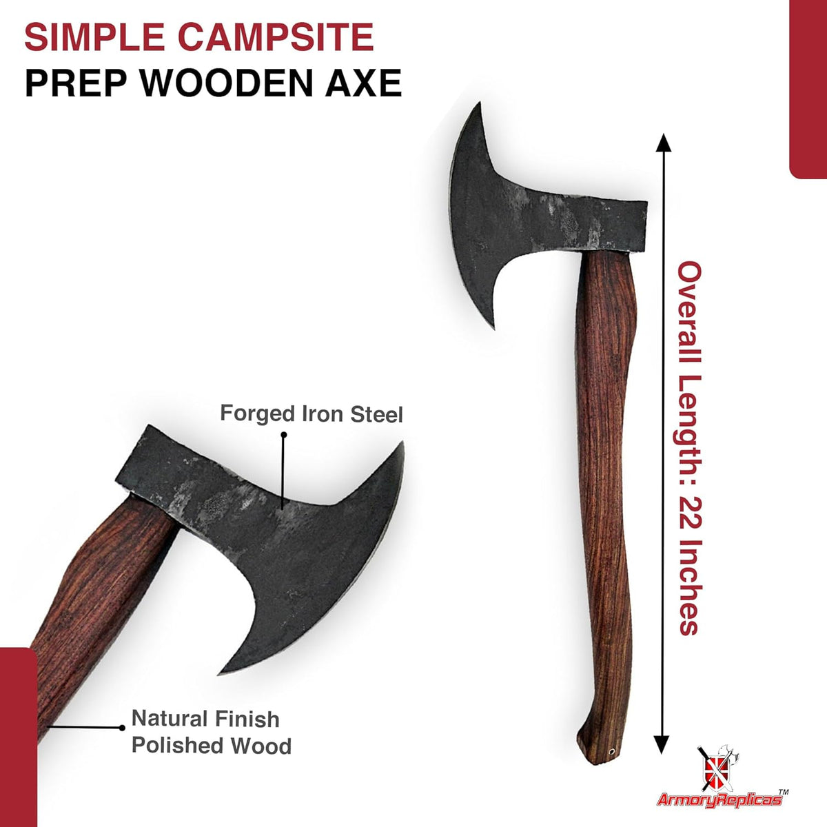 Armory Replicas™ 22-Inch Hand Forged Camping Axe with Rustic Dark Finish - Versatile Chopping Tool