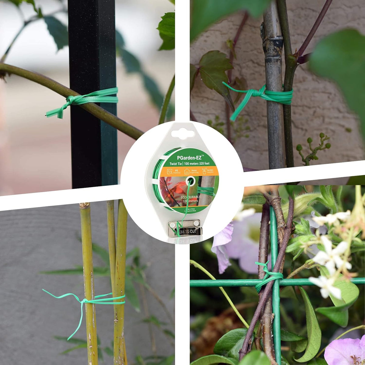 Twist Ties - 328ft Plant Ties PE-Coated Garden Ties with Cutter for Gardening Tomatoes Vines and
