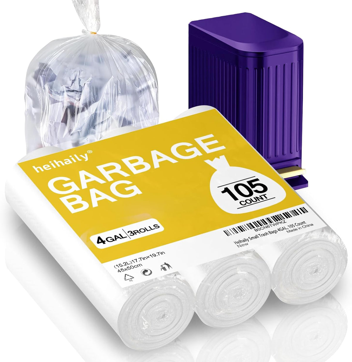 Small Trash Bags 4 Gallon Garbage Bags Bathroom Kitchen Office Clear Waste Basket Liners for Cat