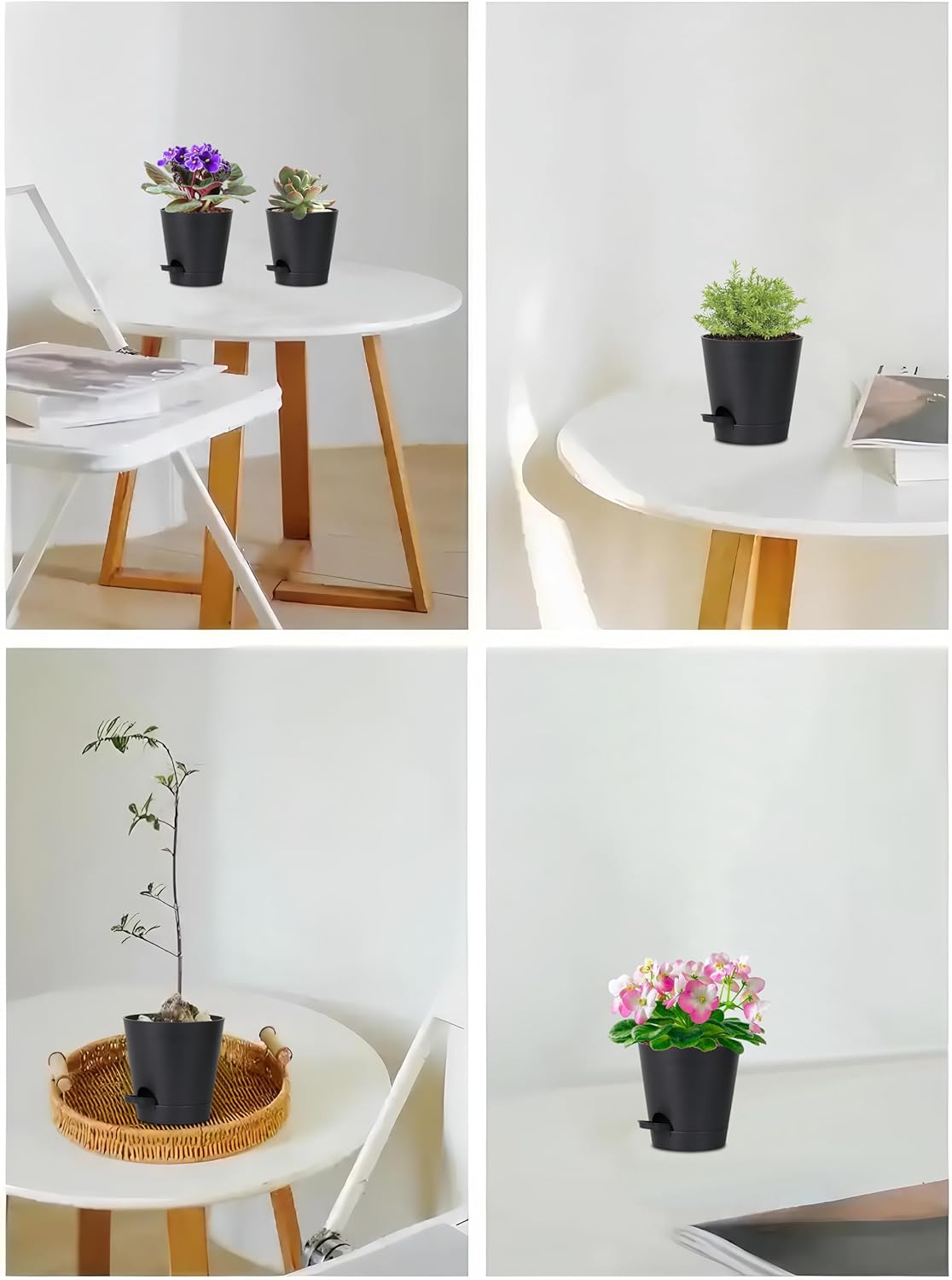 5 Pack 5 inch Self-Watering Pots, African Violets Planter with Drainage Holes and Reservoir, Black