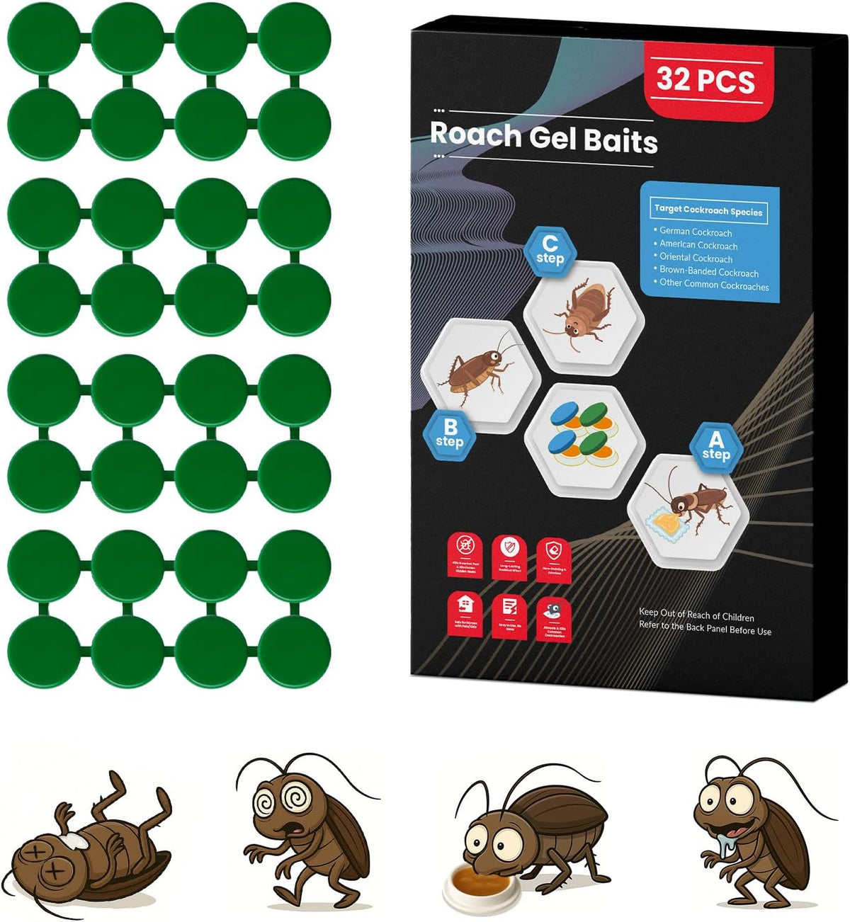 32 Pack Roach Killer Indoor Infestation Roaches Gel Bait Stations, Powerful Cockroach Killer Indoor
