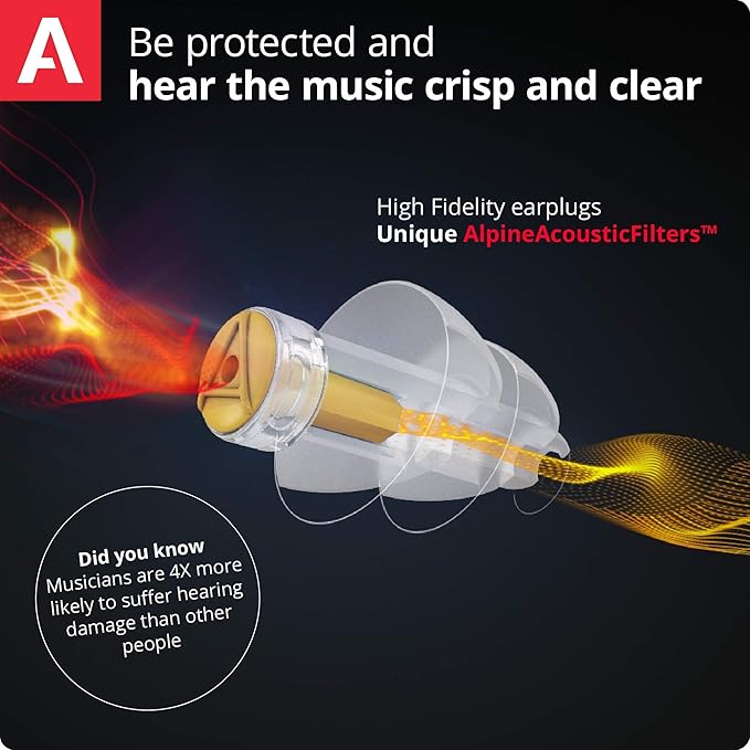 Alpine MusicSafe - High Fidelity Earplugs for Musicians - 2 Interchangeable Filter Sets: 19 & 22 dB