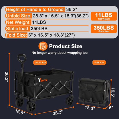 Collapsible Wagon Cart Foldable with 350lbs Weight Capacity, Lightweight Utility Shopping Cart with