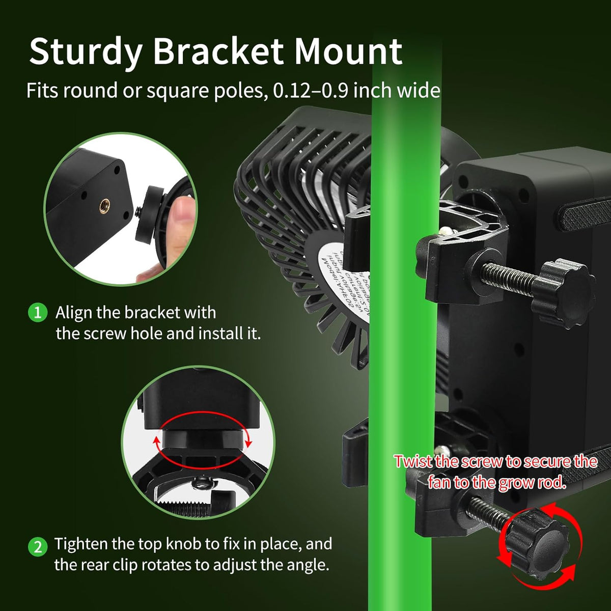 Grow Tent Fan 6”, LCD Display with Sensor, Adjustable Temp & Humidity Control, 4-Speed, 90°