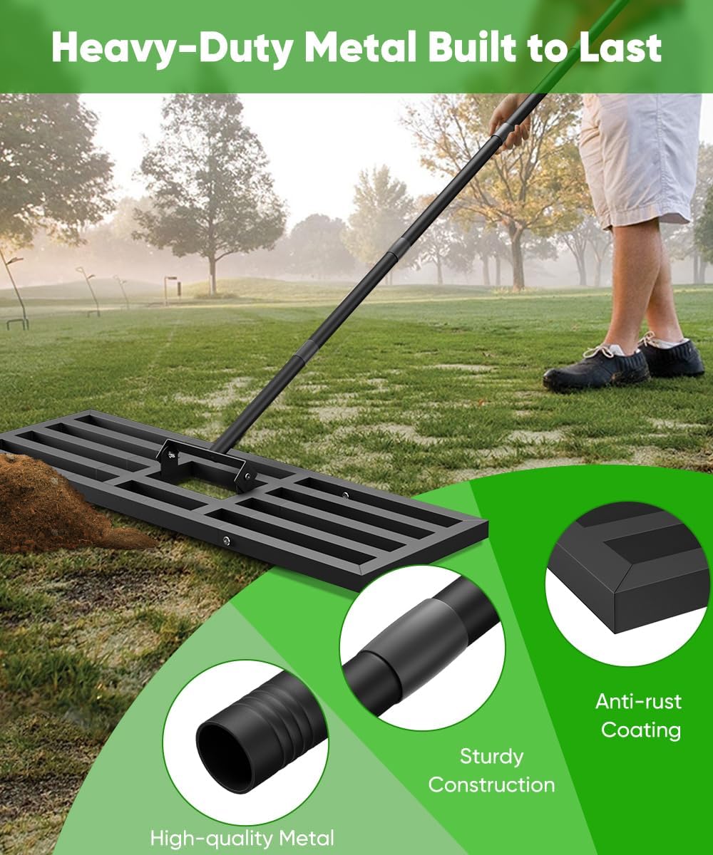 44x10 inch Lawn Leveling Rake, Upgraded Lawn Leveler Tool Heavy Duty Reinforced Connection, Garden