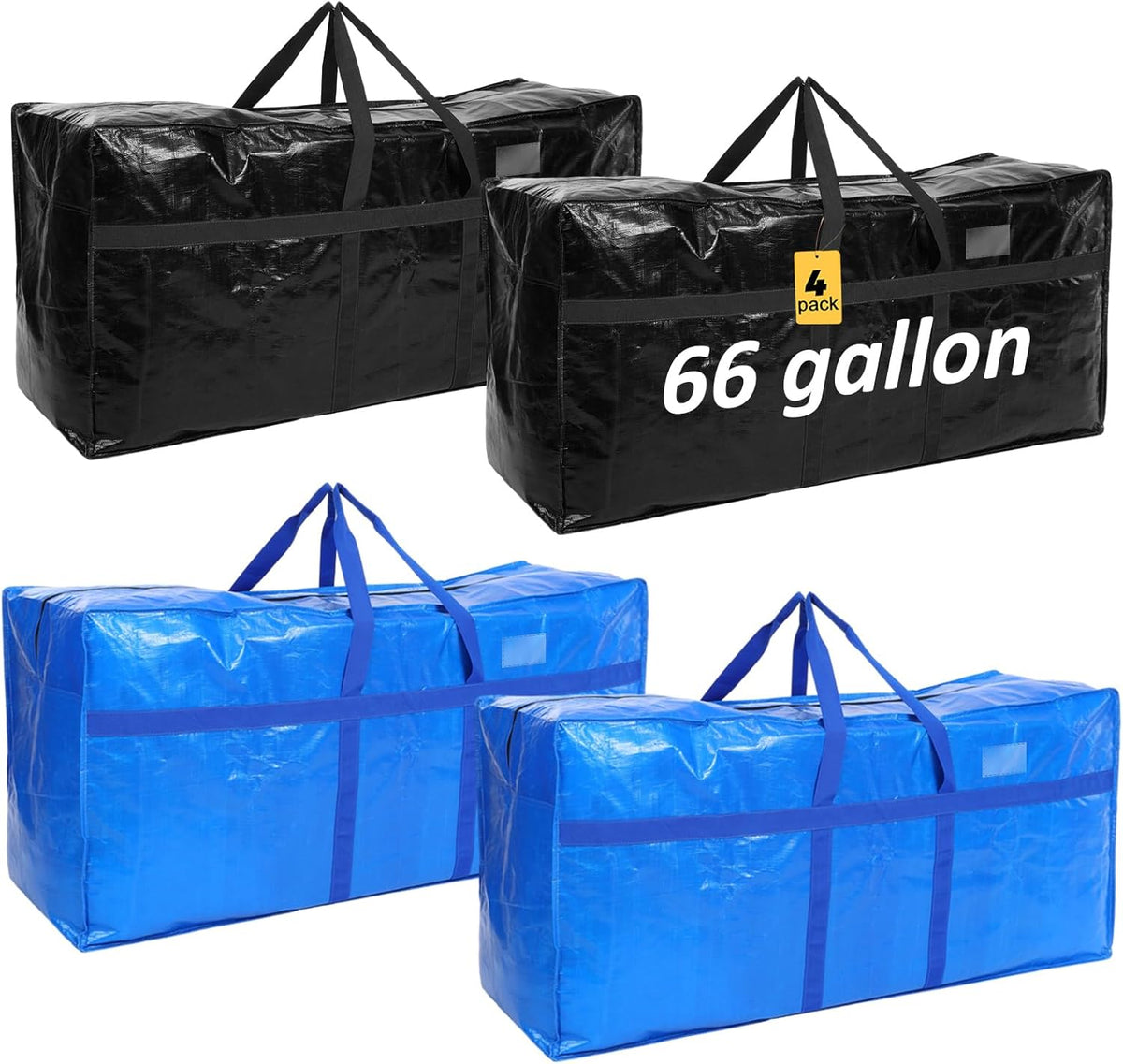 4 Pcs 66 Gallon Large Moving Bags with Zipper and Handles Foldable Storage Duffle Bags Heavy Duty