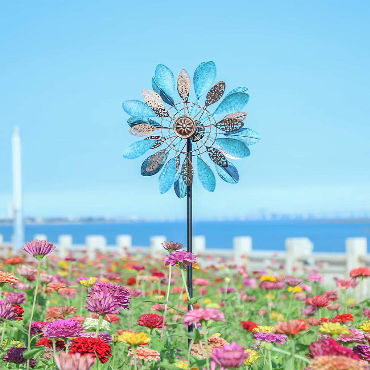 WONDER GARDEN Wind Spinners Outdoor - Metal Wind Spinner Windmill, 4.3 Ft Kinetic Wind Sculpture &
