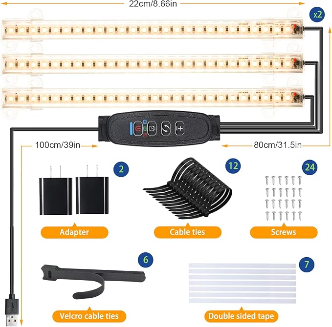 LED Grow Light Strips, Grow Lights for Indoor Plants Full Spectrum 3000K, Plant Light Bar with
