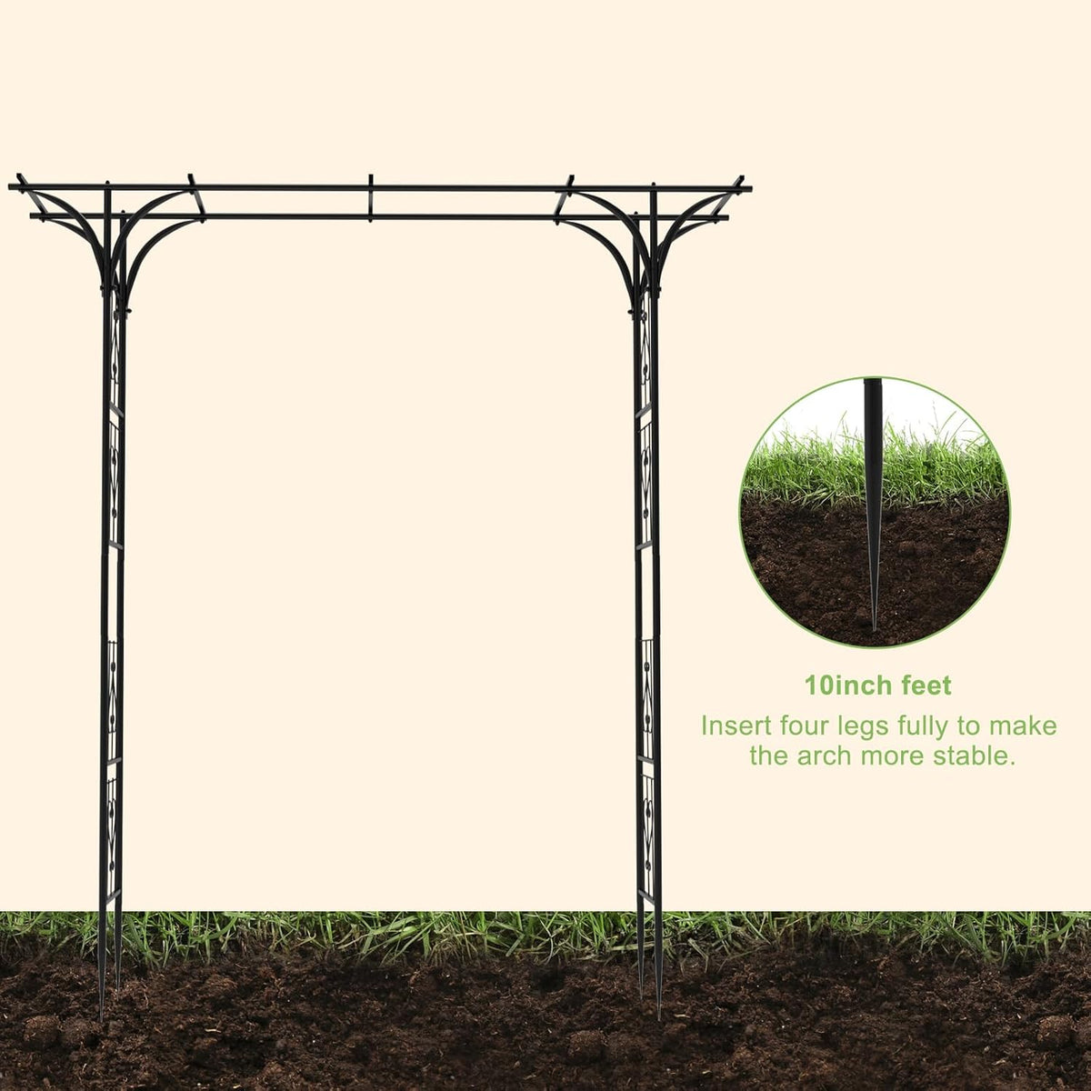 OUSHENG 7FT Garden Arch Arbor, Steel Frame Stand Trellis for Climbing Plants, Outdoor Archway Gate