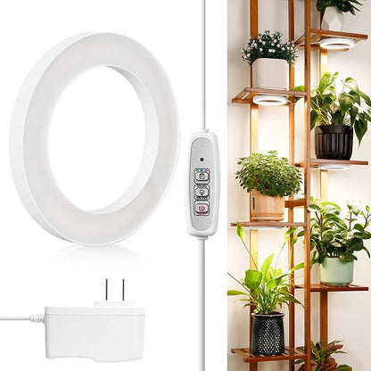 LORDEM 6.3” Ceiling Grow Light for Indoor Plants, 72 LEDs Full Spectrum Halo Plant Light, Under