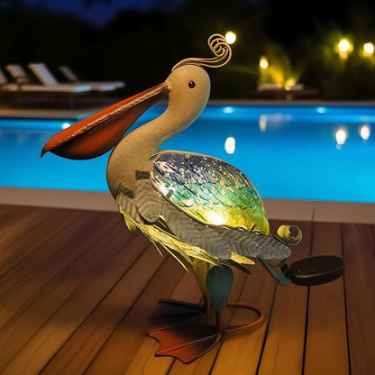 HONGLAND Solar Metal Pelican Statues Garden Sculpture & Statues, 17 Inch Glass Outdoor Pelican Yard
