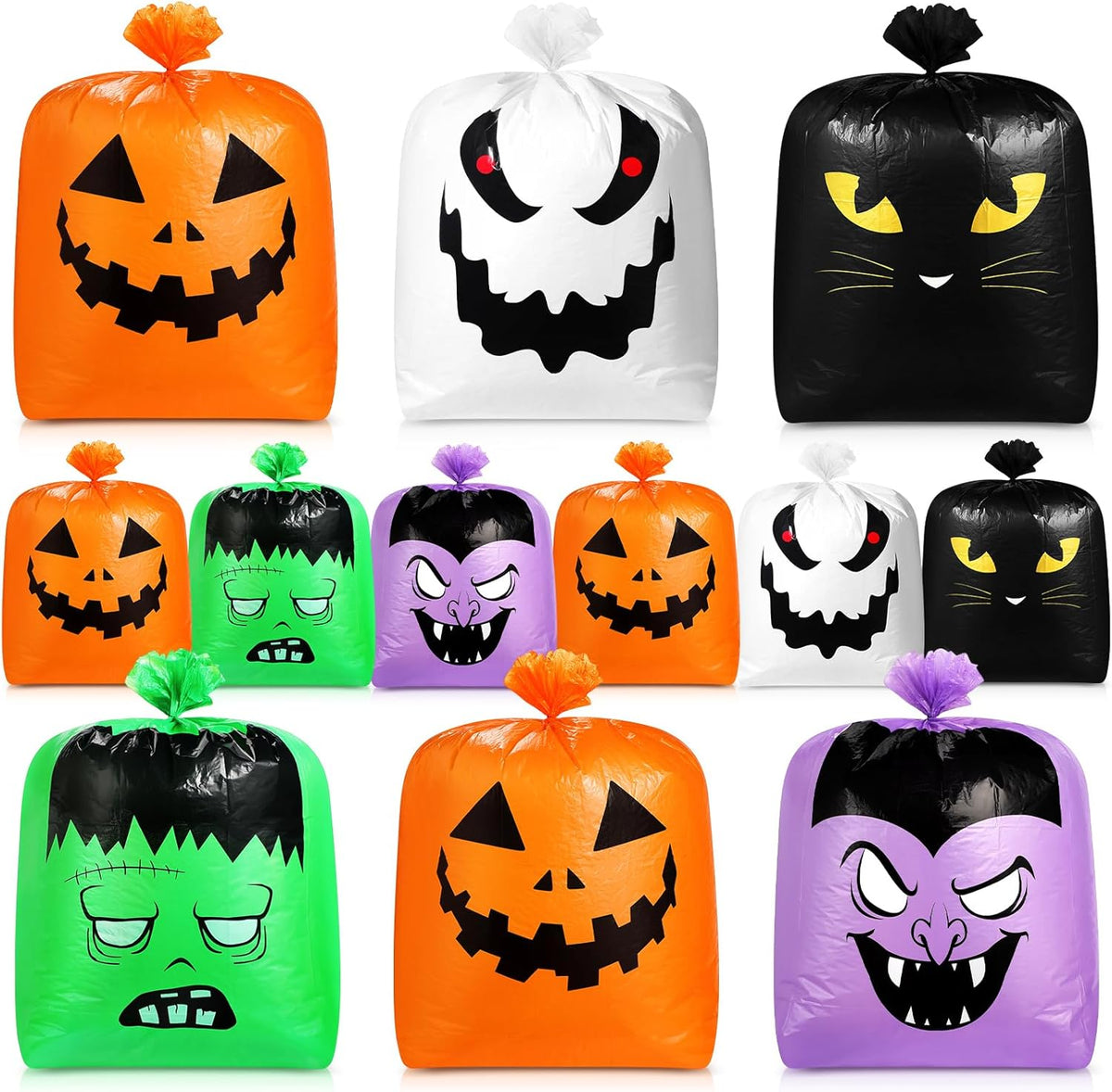 Qilery 12 Pcs Halloween Leaf Lawn Bags Plastic Pumpkin Trash Bags for Leaves with Twist Ties for
