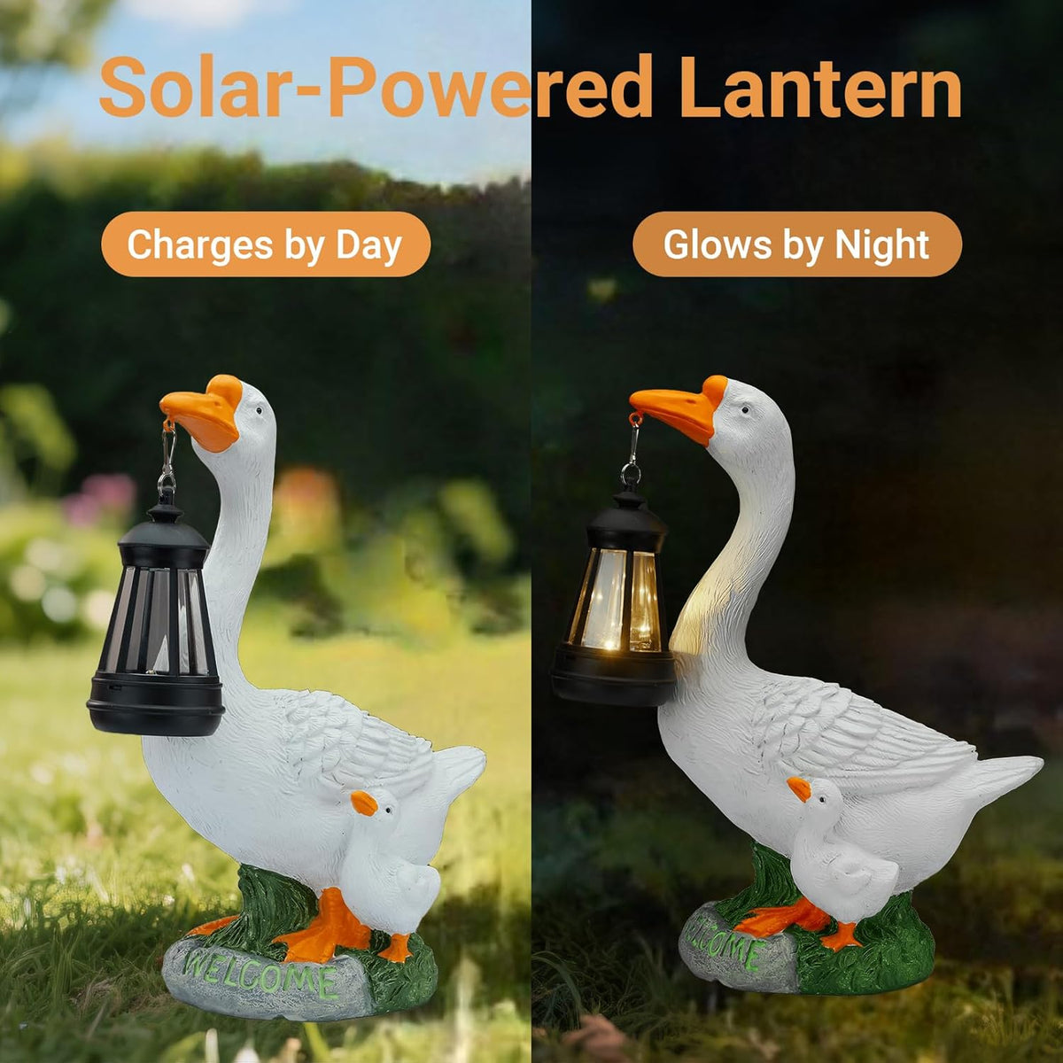 Solar Porch Goose Statue, Outdoor Goose Decor with Lantern for Yard Lawn Patio Balcony, Birthday
