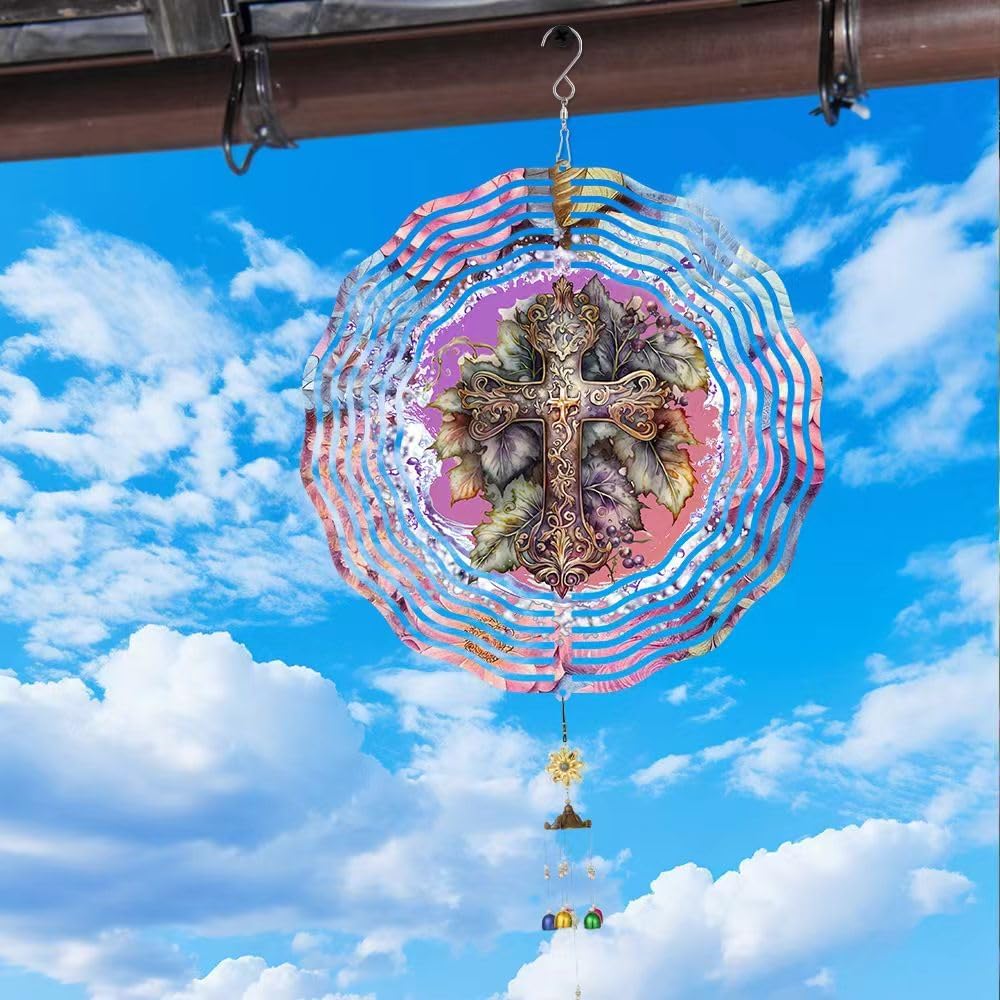 Cross Wind Spinner, Metal Wind Spinners Outdoor/Indoor, God Cross Hanging Garden Decor for Outside