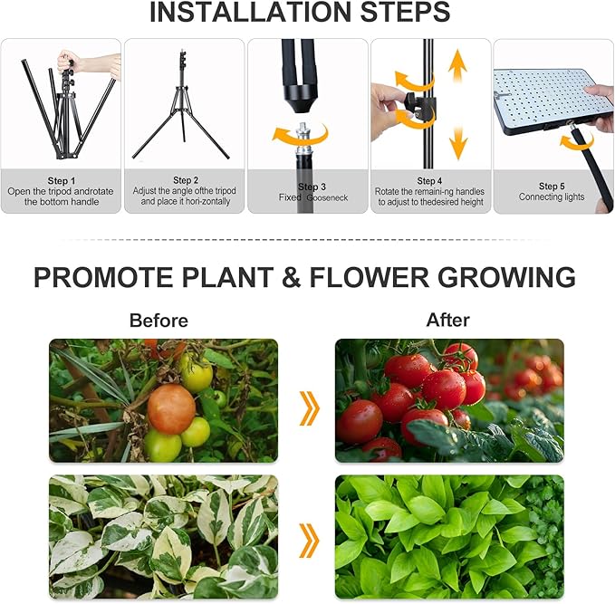 Grow Light with Stand, Orchbloom Grow Lights for Indoor Plants 100W, Natural Sunlight Full Spectrum