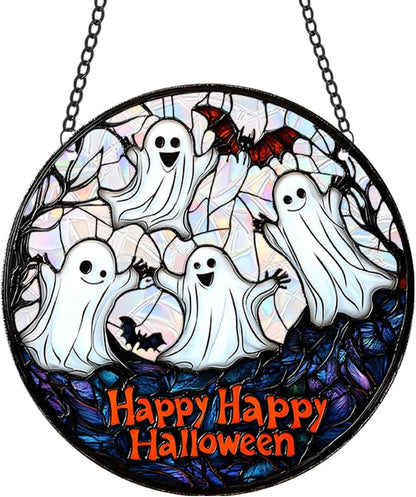 Halloween Sun Catcher - 8 Inch Round Suncatcher for Window Hanging Decoration - Creates Indoor