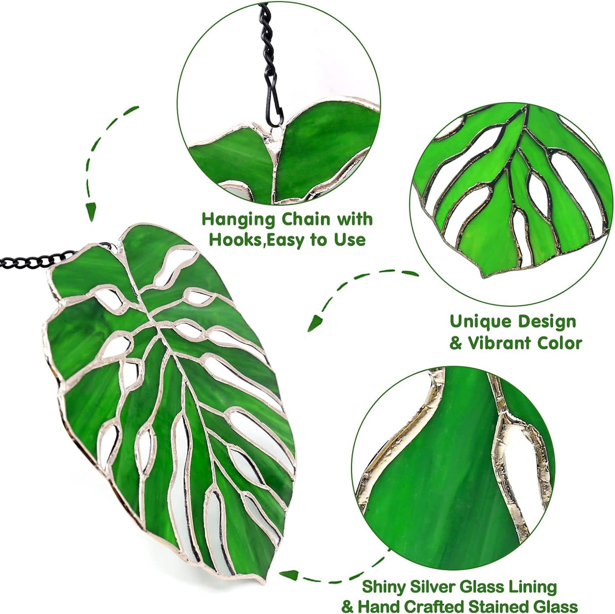 Tuitessine Monstera Suncatcher Stained Glass Leaf Exotic Jungle Tropical Decor Window Wall Hanging