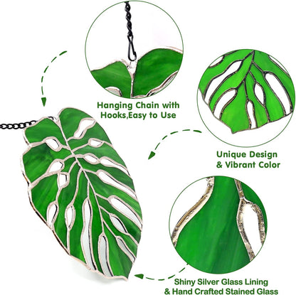 Tuitessine Monstera Suncatcher Stained Glass Leaf Exotic Jungle Tropical Decor Window Wall Hanging