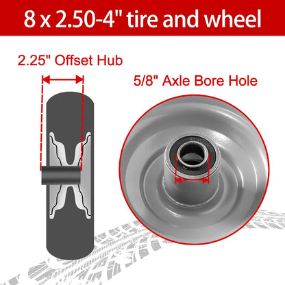 8-Inch Solid Tire Replacement - 2.50-4"Flat Free Tire and Wheel Heavy-Duty for Gorilla Carts, Yard
