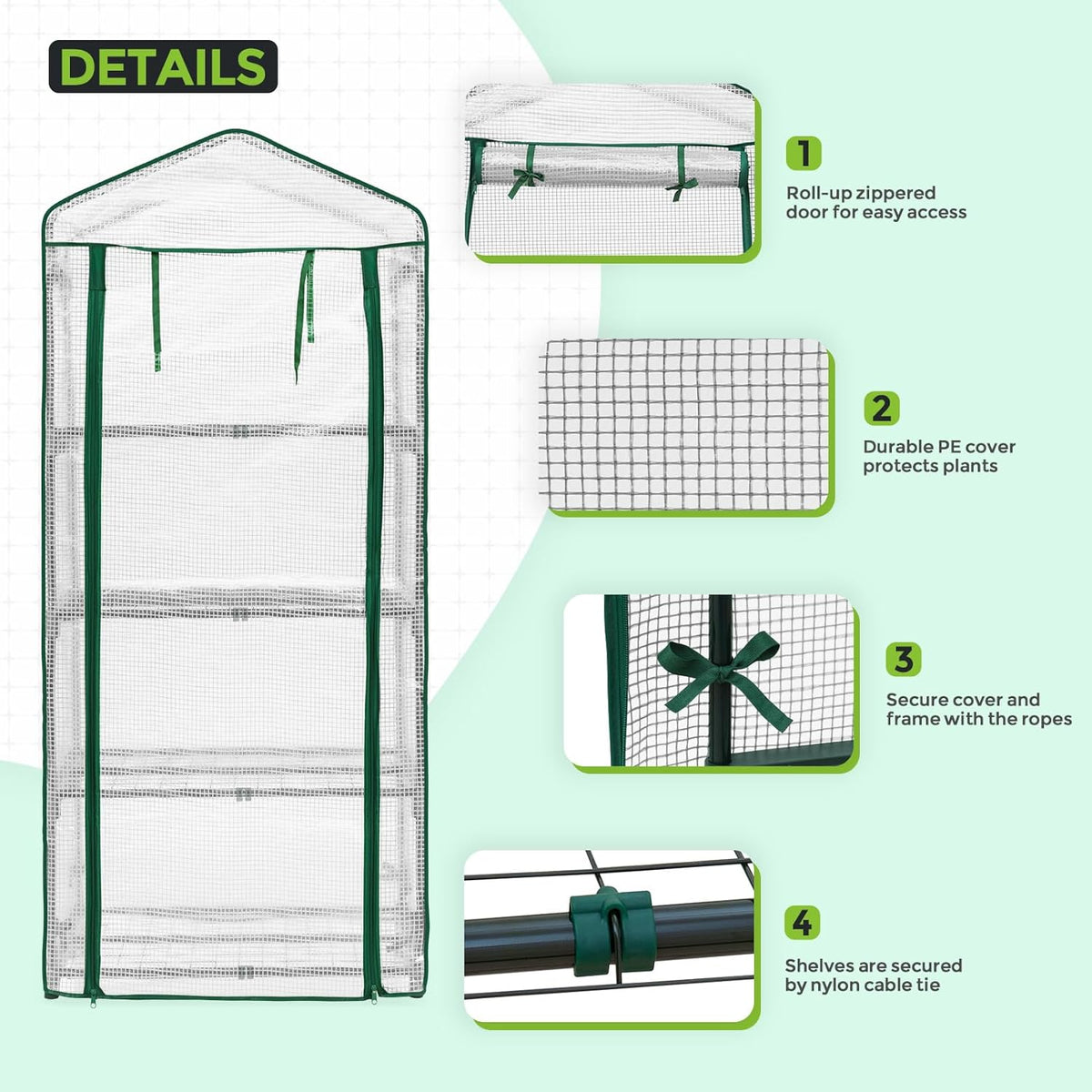 EAGLE PEAK Mini Greenhouse with Wire Shelves, Portable Indoor & Outdoor Green House with Roll-Up