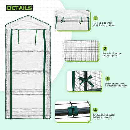EAGLE PEAK Mini Greenhouse with Wire Shelves, Portable Indoor & Outdoor Green House with Roll-Up
