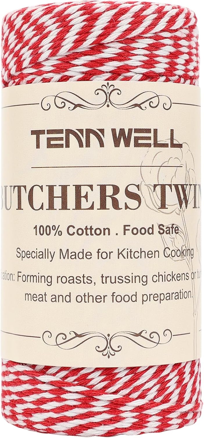 Tenn Well Butchers Twine, 328 Feet 2mm Food Safe Cooking Twine, Red and White Kitchen String for