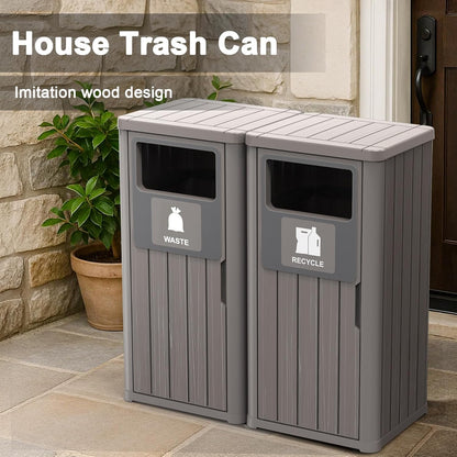 Outdoor Double Barrel Trash Can,Waterproof Resin Garbage Can with Garbage Labels,Durable Waste Bin