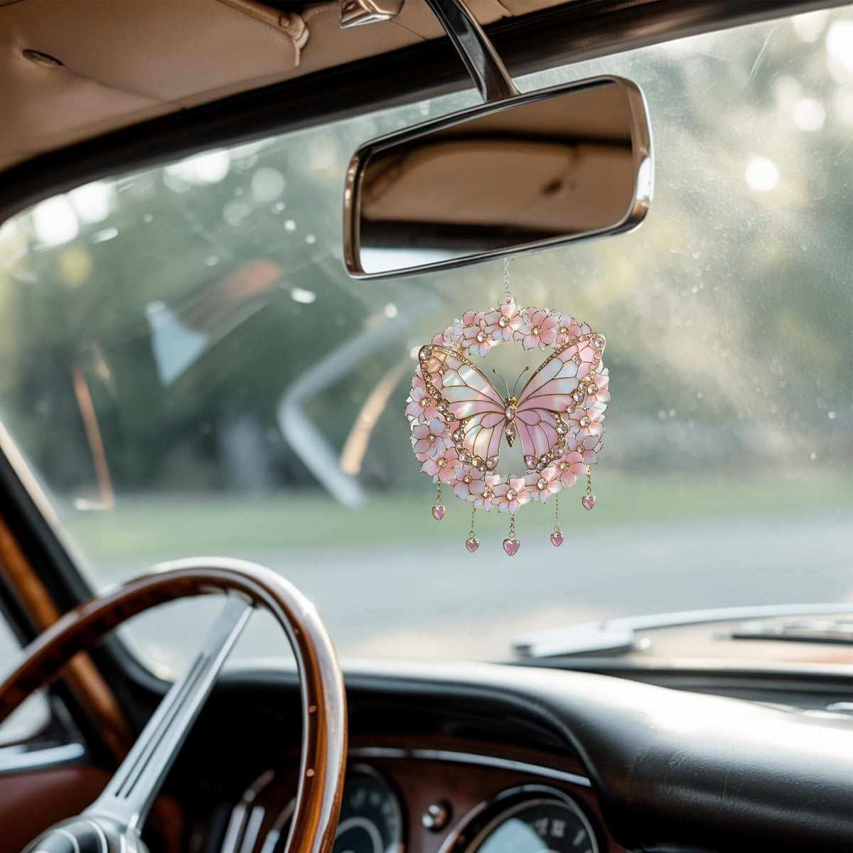 Butterfly Flower Wreath Acrylic Suncatcher Stained Glass Effect Window Car Hanging Christmas