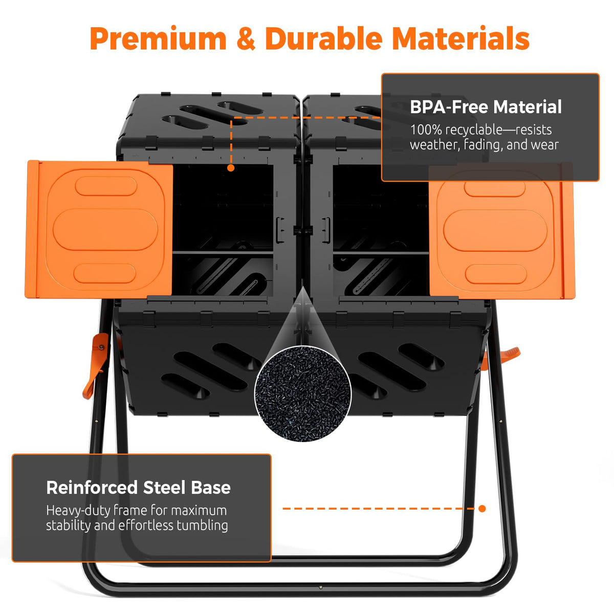 Cozurra 45 Gallon Large Compost Tumbler Outdoor, Dual Chamber Compost Bin