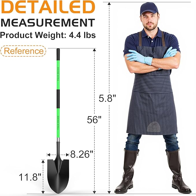 HIGHLIGHT Spade, Heavy Duty Gardening Shovel, Garden Shovel 56 inch for Digging, Round Shovel with